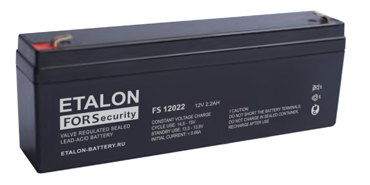 Аккумулятор ETALON FS 12022, 12 В 2,2 Ач, габариты 178*34*66 мм